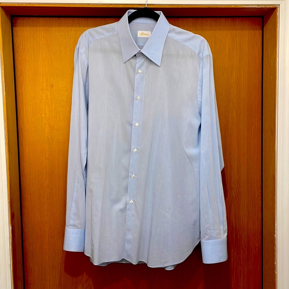 Brioni sky blue herringbone dress shirt